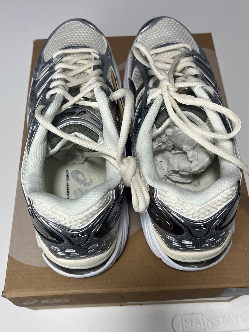 Asics Kids Silver and Cream Running Sneakers